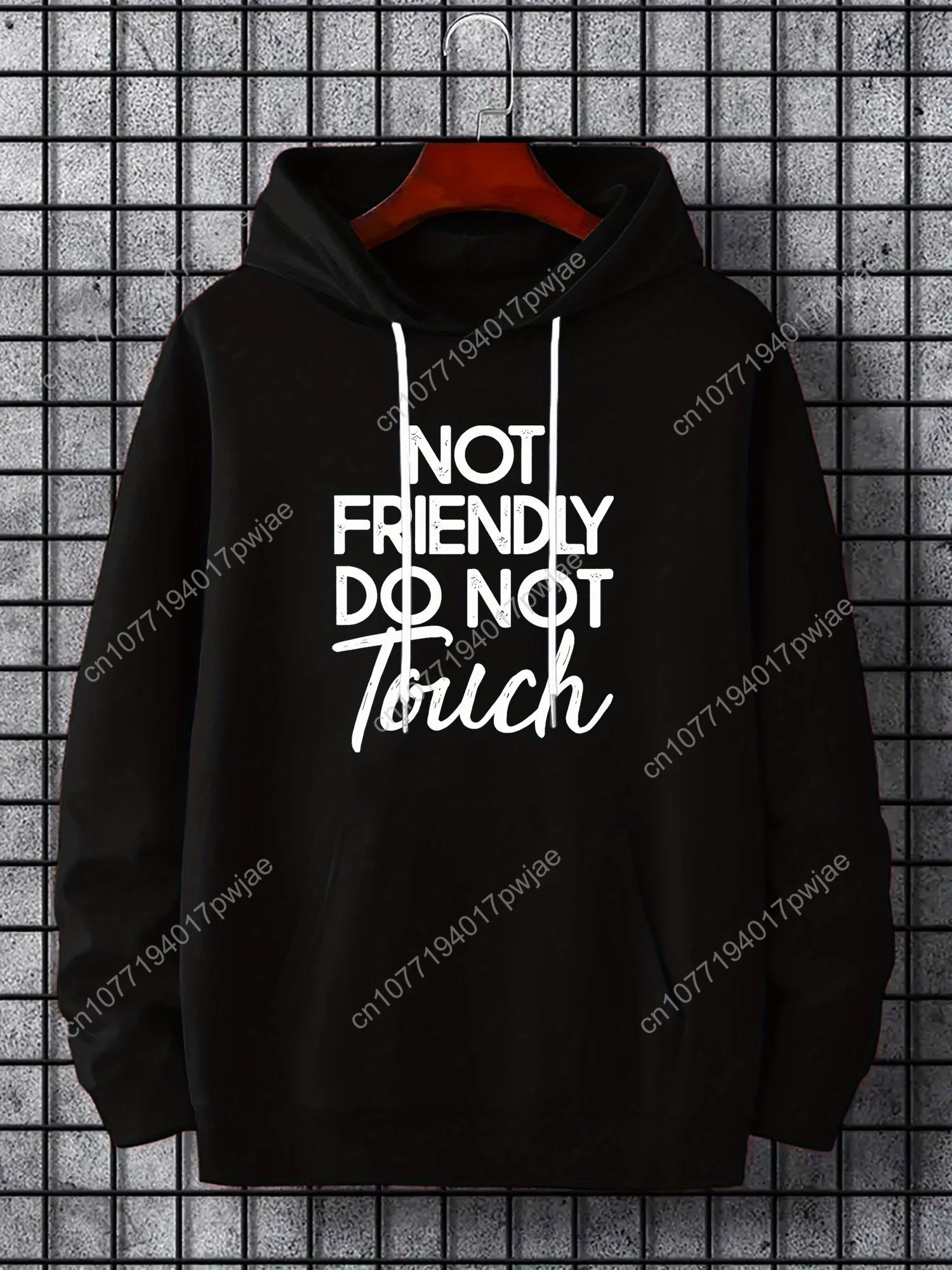 Impressão criativa masculina não amigo não toque manga longa casual moletom com capuz, moda com capuz superior pulôver moletom esportivo