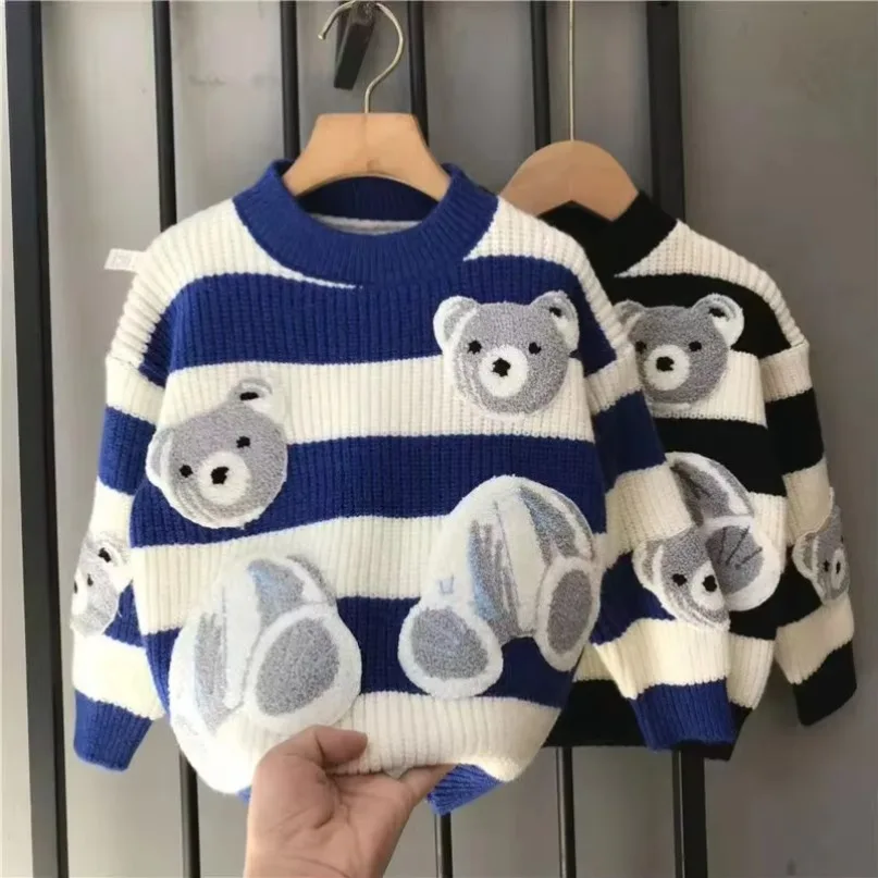 

Kids Boys Sweater Clothing Style Top Underlay r Round Neck Long Sleeve Thickened Trendy 2024 New Children's Autumn/Winte Shirt