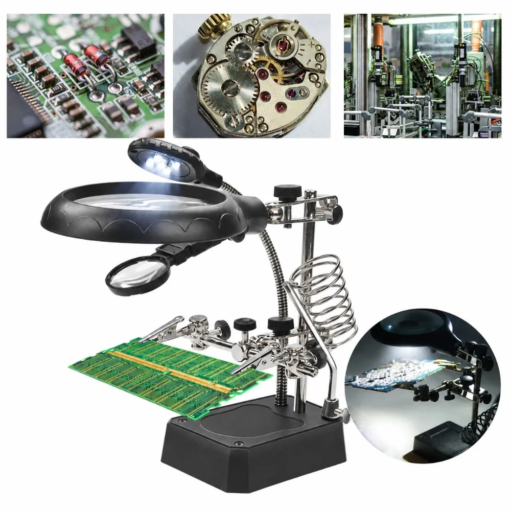 Metal Frame Helping Hands Magnifier Transparent Lens Black Body Soldering Magnifying Station Round Lens Adjustable Arm
