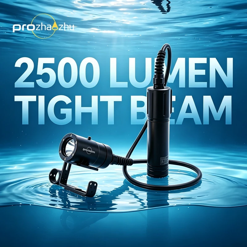 

PROZHAOZHU DL-D09 2500LM Cave Diving Canister Torch IP68 150M Waterproof Aluminum Alloy Long Runtime Professional Scuba Light