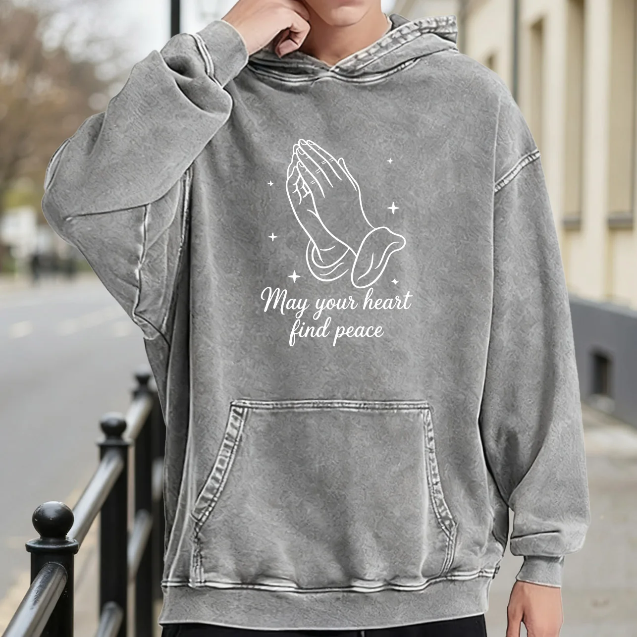 سترة بغطاء للرأس برسومات كلاسيكية مغسولة للرجال من May Your Heart Find Peace، بلوفر كلاسيكي متعثر، سترة كاجوال ملابس الشارع