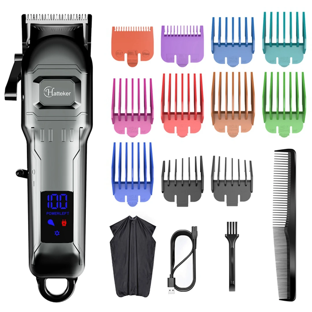 HATTEKER Electric Hair Clipper Professional Mens Hair Trimmer Baber USB Cordless Hair Machine Hairdressing Cape Set