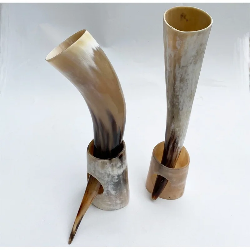 Viking Drinking Horn Mugs Handmade Real OX Horn Cups for Ale Wine Beer Chalice Norse Tankard Vikings Style Gift for Men