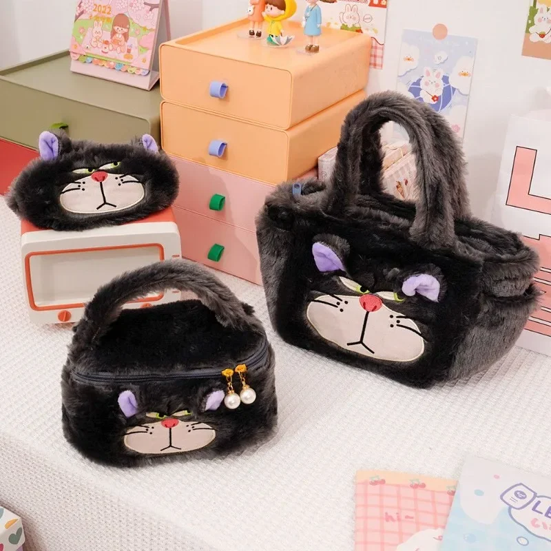 Disney Cartoon Lucifer Plush Large Capacity Shoulder Bag Cute Portable Lightweight Cosmetic Storage Bag Handbag Kawaii Bad Cat