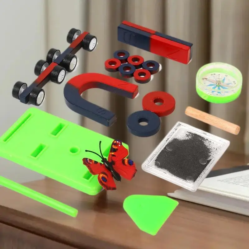 Kit de experimento científico infantil - Conjunto educacional de ímãs de física STEM com barra, anel, ferradura e ímãs em forma de U