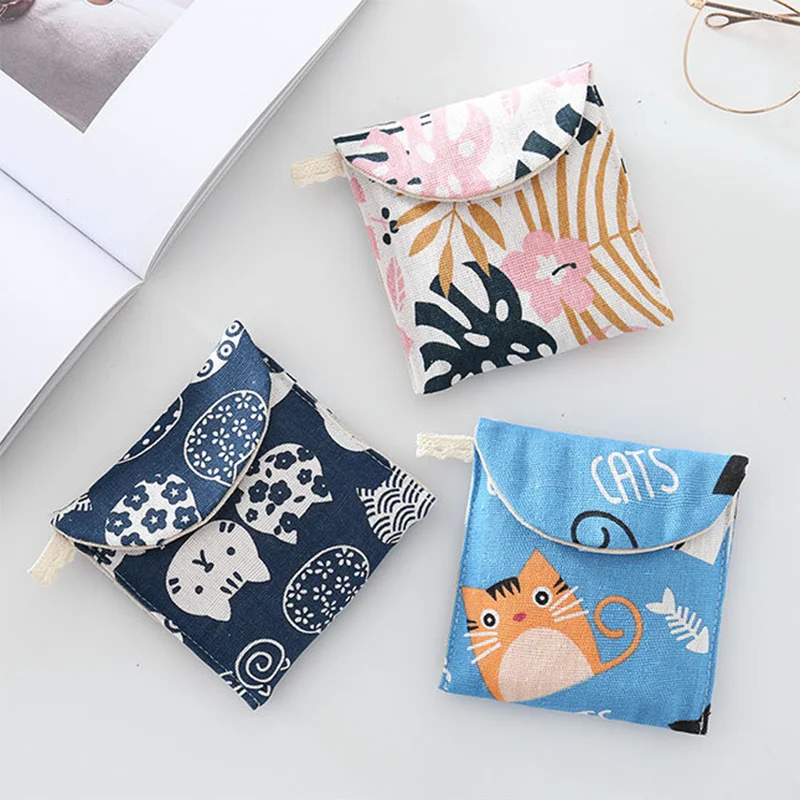 Girl Canvas Sanitary Napkin Storage Bag Sanitary Pads Bags Travel Makeup Bag Organizer Money Card Lipstick Earphone Storage Bag