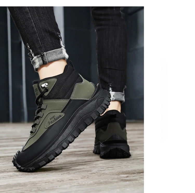 Herren-Outdoor-Wanderschuhe mit Farbblockdesign, bequemem Futter, flexibler, rutschfester, gezahnter Außensohle, hervorragendem Halt, geeignet für Outdoor-Wanderungen, Freizeitaktivitäten, Bergsteigen und Camping. – Detail 15
