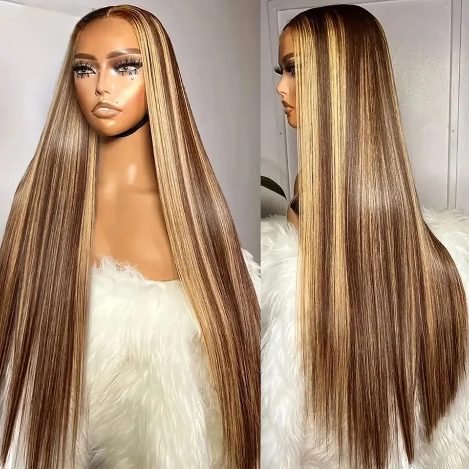 

Highlight Wig Human Hair Lace Front Wig Bone Straight Blonde Ombre Color Brazilian 13X4 Lace Frontal Wigs For Women Pre Plucked