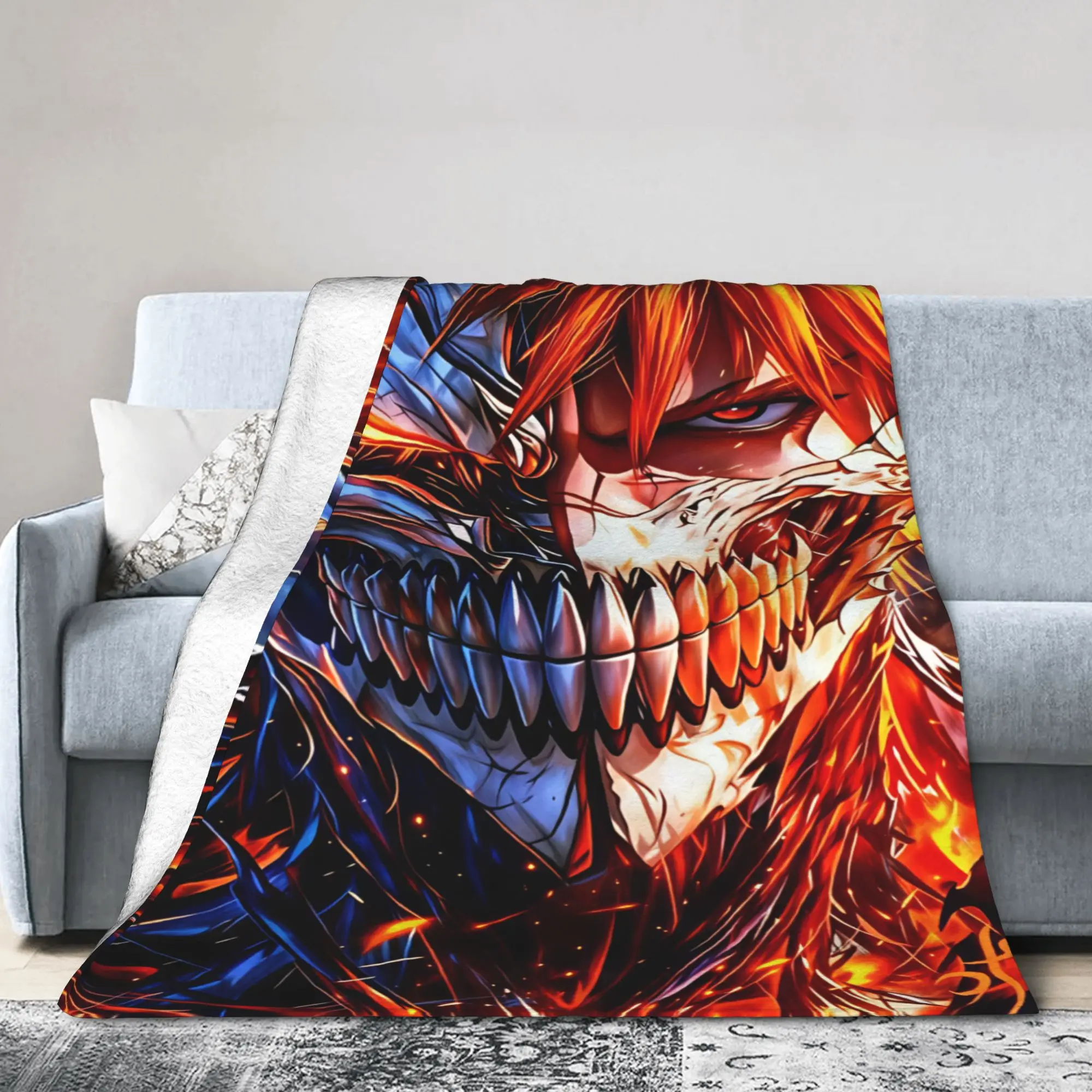 Bleachs Kurosaki Ichigo Anime Cartoon Plush Blankets Boy Girl  Flannel Throw Blanket For Bedroom Warm Soft  Quality Bedspread