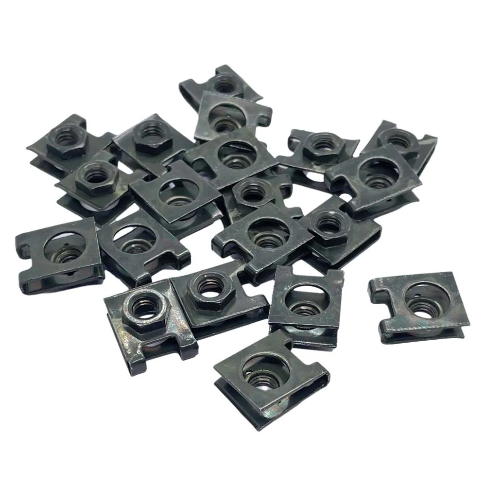 20pcs Car Metal Retainer 6mm U-Type Clips with Nut M6 License Plate Fixing Buckle Bolt Base Decorative Buckle