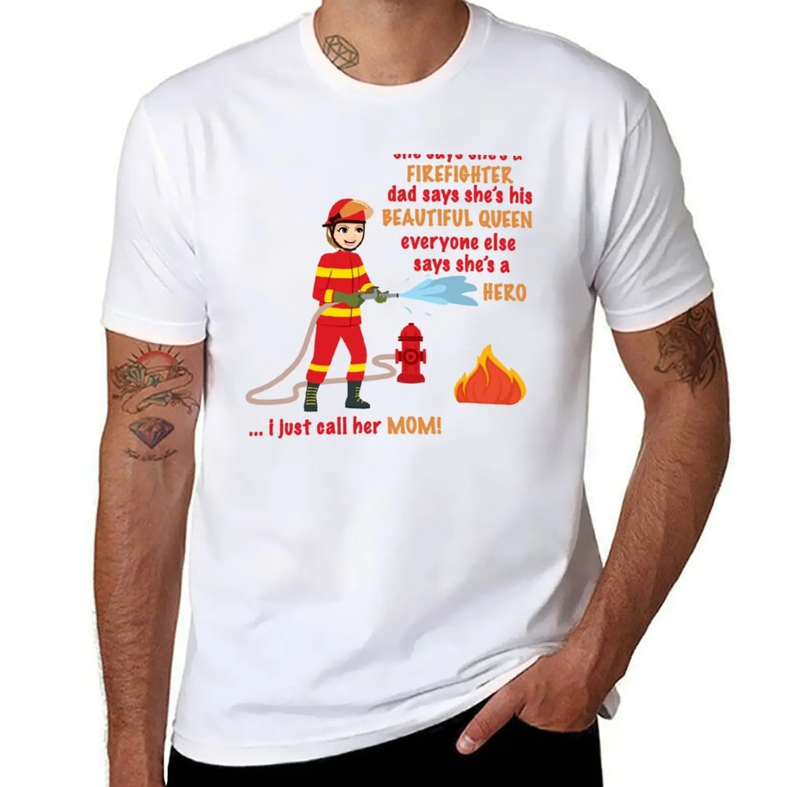 ¡Mi mamá es un bombero! Camiseta con mono para bebé, camisetas gráficas para hombre, Camiseta de algodón pesado