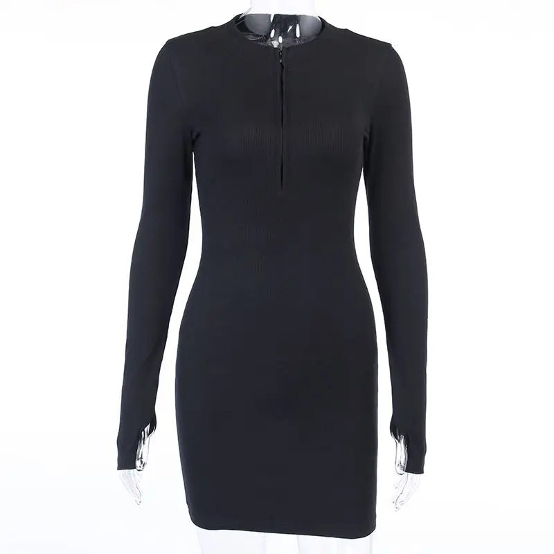 Langarmkleider für Frauen Schwarz Sexy Club Bodycon Minikleid Y2k Hohe Taille Damen Koreanisches Kurzes Kleid Basic Herbst Winter – Detail 3