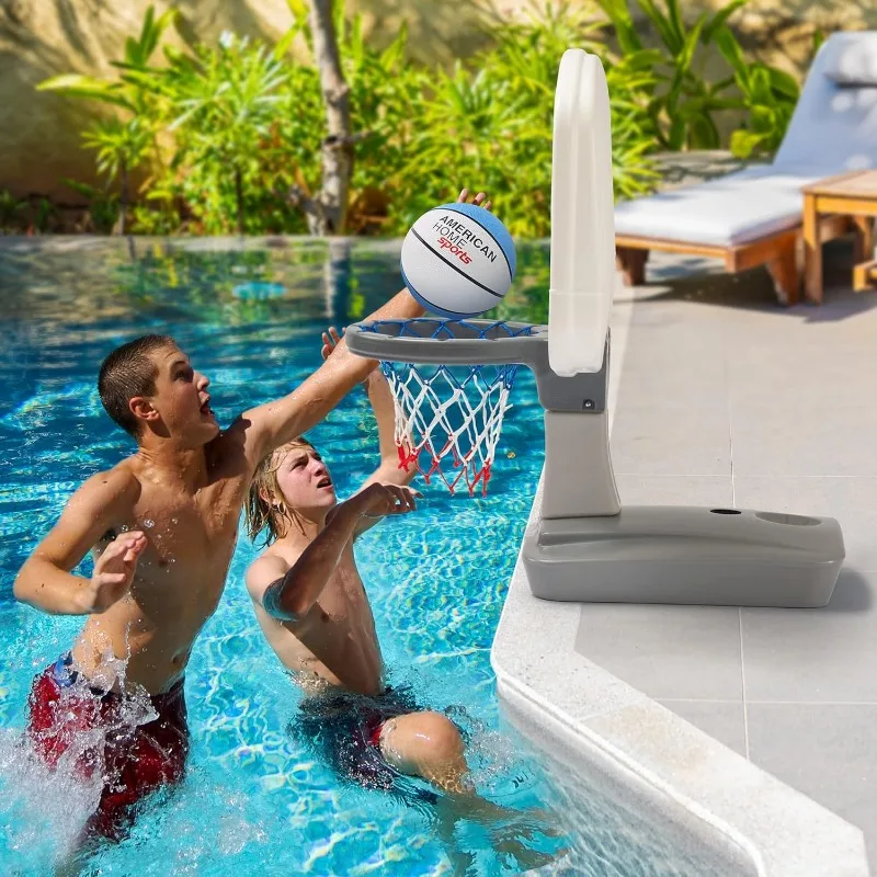 مجموعة ألعاب كرة السلة Simplay3 Pooltime لحمامات السباحة، تتضمن الكرة والمضخة والشبكة للأعمار من 8 سنوات فما فوق، صنع في الولايات المتحدة الأمريكية، رمادي