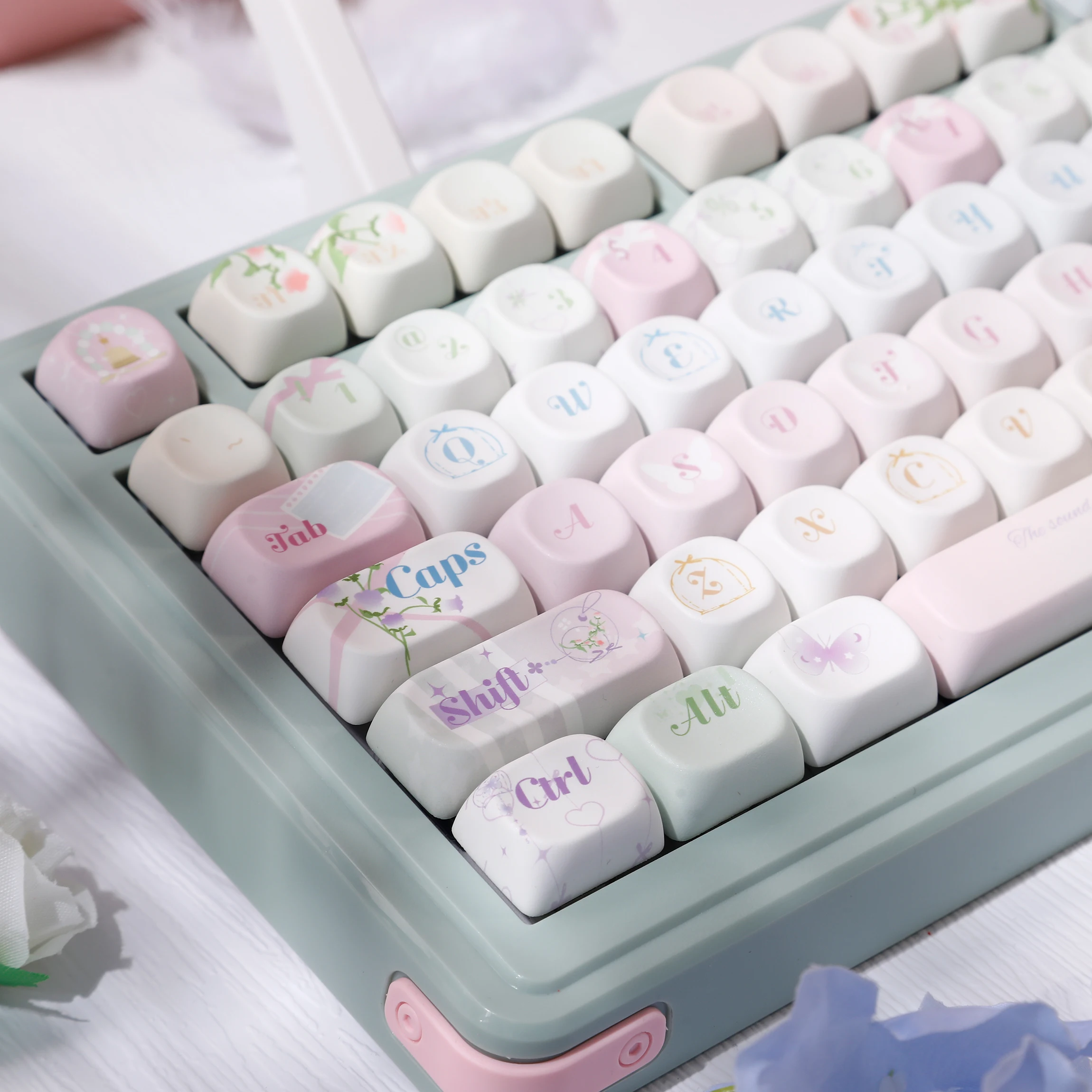 120 Key Wind Chime Theme Keys Cute Gift Keycaps PBT Cherry Profile Keycap for ANSI Mechanical Keyboard Made68 Mad68 Wooting 60