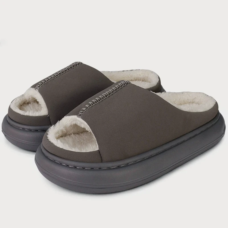 قصيرة أفخم اللمحة تو النعال للنساء فو الجلد المدبوغ سميكة القاع نِعال من الفراء امرأة شتاء 2025 داخلي الراحة أحذية المنزل الدافئة