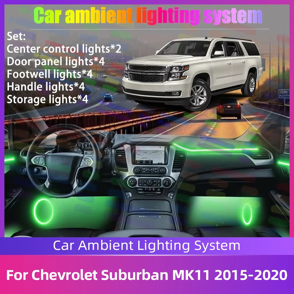 

Комплект подсветки салона RGB LED для Chevrolet Suburban MK11 Yukon XL 2015~2020, 2/18 в 1, скрытая акриловая светодиодная лента «Симфония»