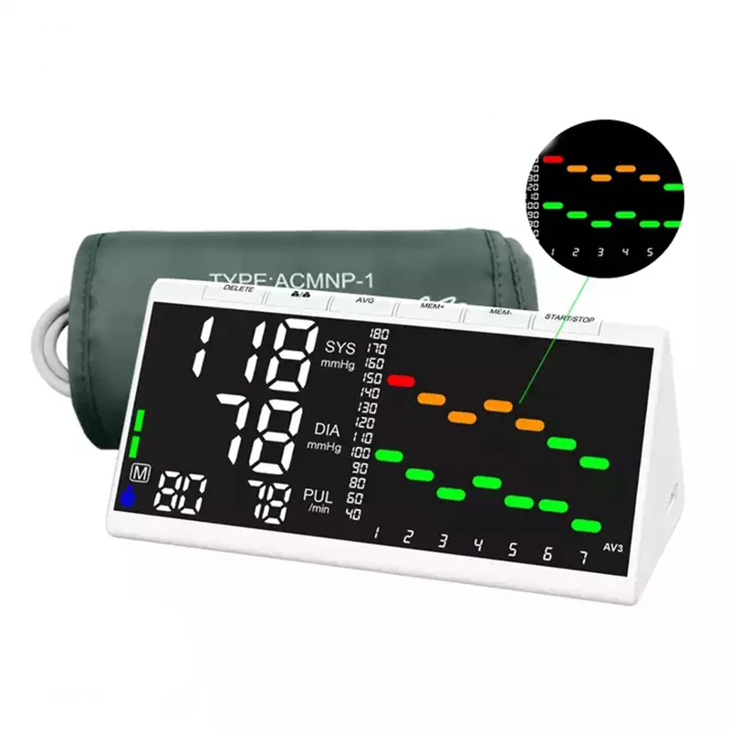充電式ledカラー大型画面デジタル血圧計-家庭用ポータブル上腕式電子血圧計