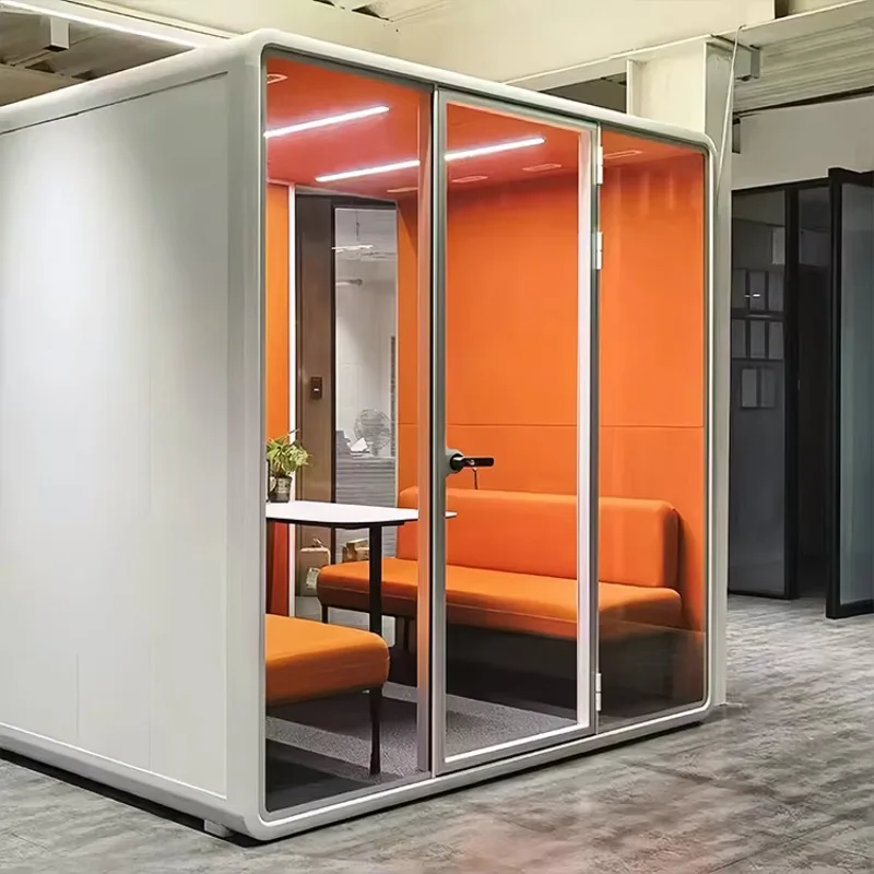 New Office Building Materials Removable Acoustic Office Pods Four-seater Business Conference Room Phone Booth Including Dimmer