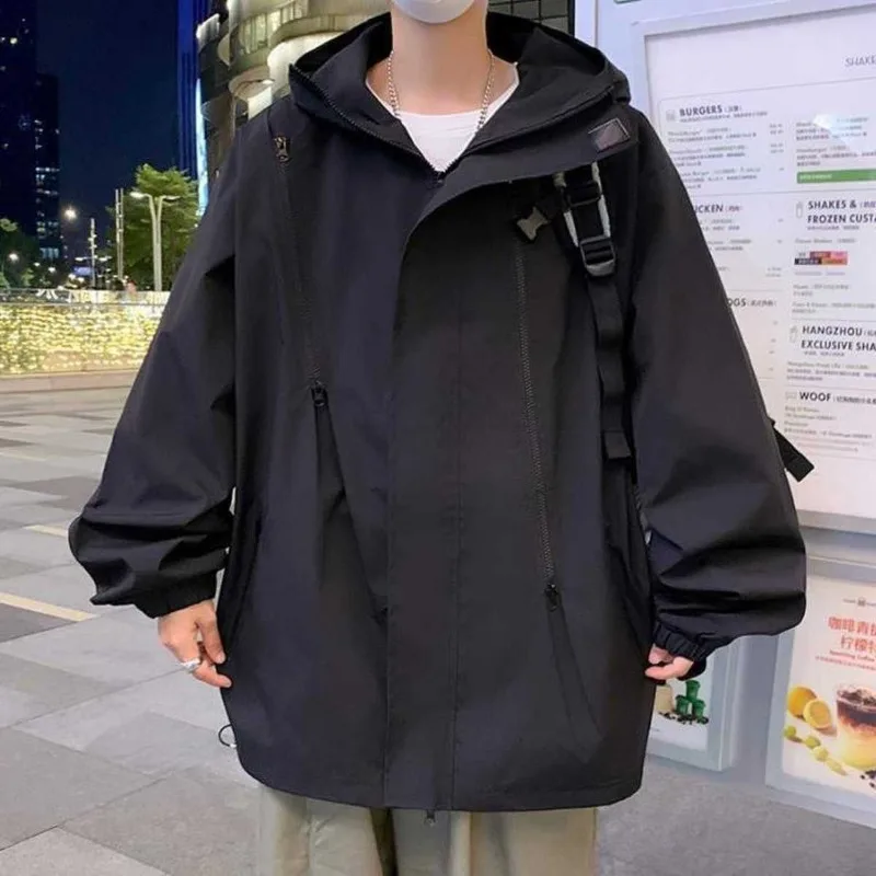 Jackets Women Unisex Hooded Coats Zippers Casual All-match Gothic Solid Harajuku American Street Style Fashion Minimalist Loose