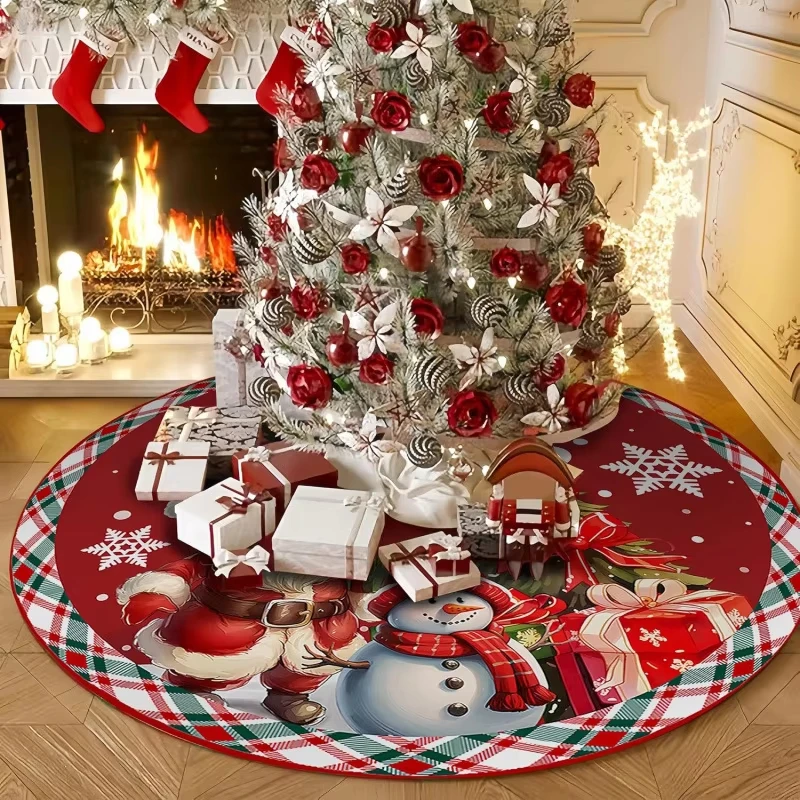 VIKAMA Christmas Tree Dress With Circular Print Red Christmas Tree Base Apron For Holiday Decoration Setup, Customizable