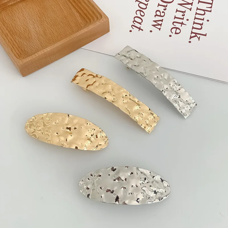 1 Pcs Wind Metal Geometry Square Elliptical Spring Clip Design Feeling Concave And Convex Surface Ladies Hair Accessories