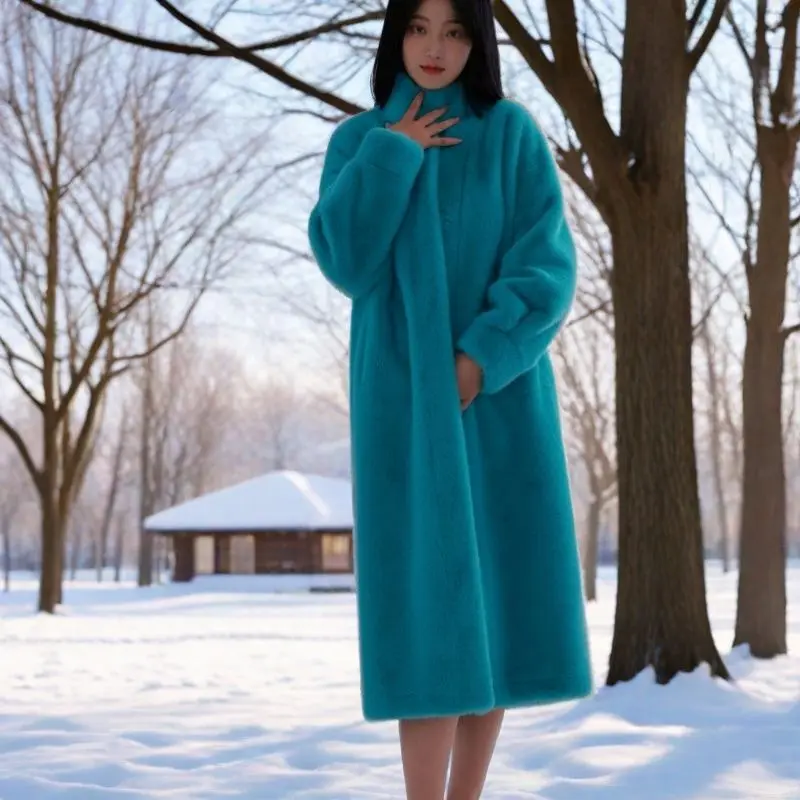 Luxe losse herfst winter dames bontjas warme dikke lange nepbontjas revers overjas pluizige jas ontwerp zachte wollen jas