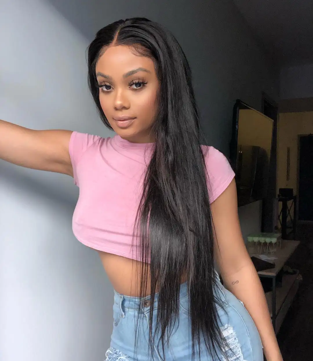 13x4 Bone Straight Lace Front Wig for Black Women 28 Inch Human Hair 180% Density HD Transparent Lace Pre Plucked