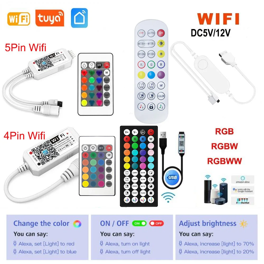 LED Strip RGB 5V USB Controller 44 Keys Tuya Connector IR Remote Control Dimmer for 5050 2835 RGB LED Strip Light TV Backlight