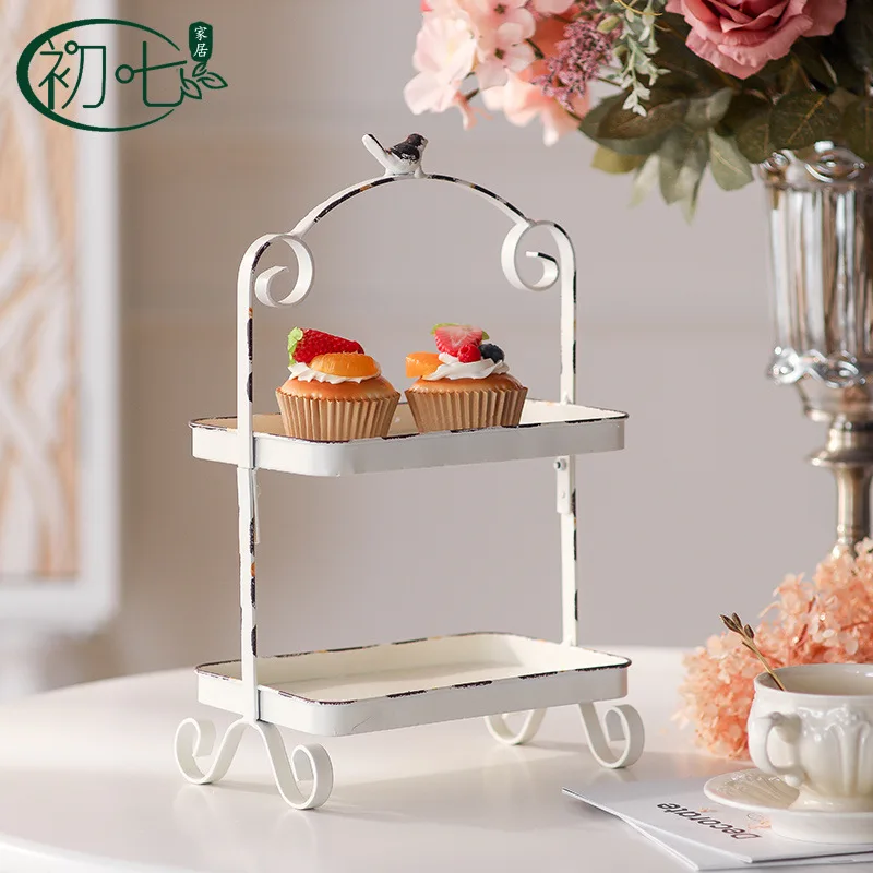 

French light luxury desktop fruit tray retro wrought iron ornament decoration photography props multi-layer storage rack