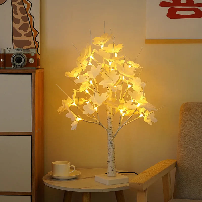 Birch Maple Leaf Modeling Tree Light Easter Thanksgiving Day Decoration Lamp Bedroom Living Room Ornaments Craft Figurines