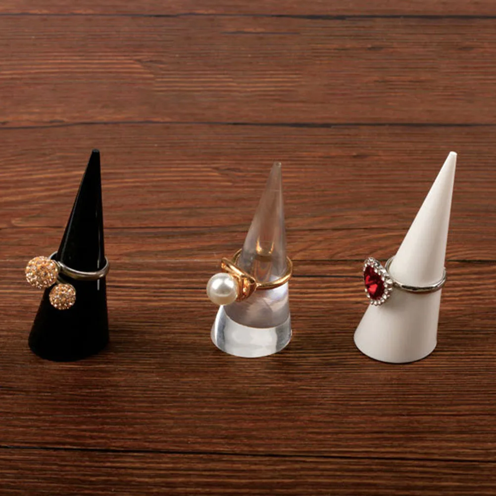 

Ring Display Stand Acrylic Jewelry Organizer Rack Tapered Finger Holder Cone Shape Storage Stand For Ring Store Trade Show Home