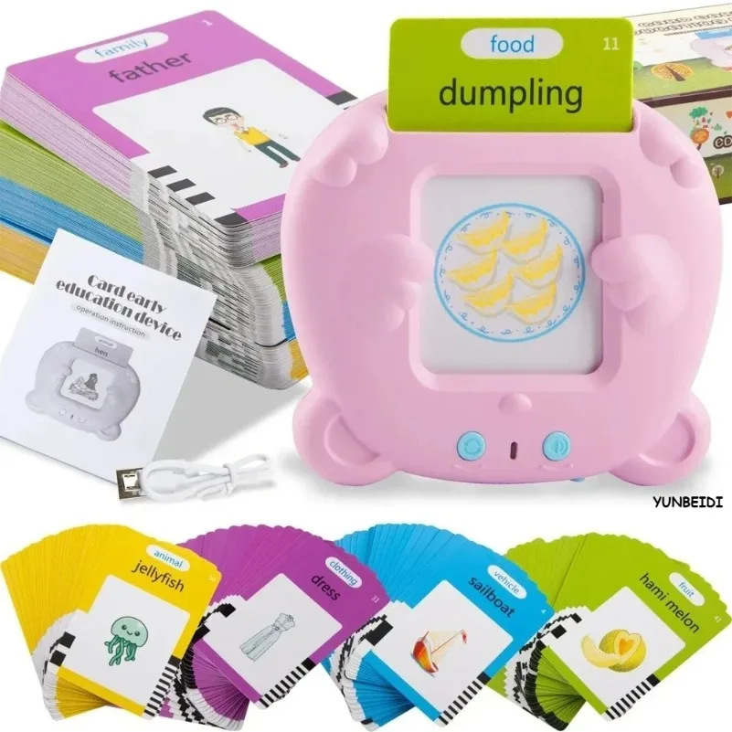 어린이 언어 오디오북 학습기 255개 카드 삽입형 어린이 교육용 장난감 독일어 영어 스페인어 아랍어