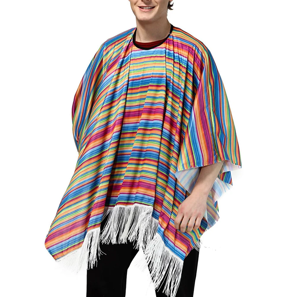 Stylish Fringe Tassels Mexican Cloak Design Halloween Costume Cosplay Role Play Mexico Clothes Costumes Accessories