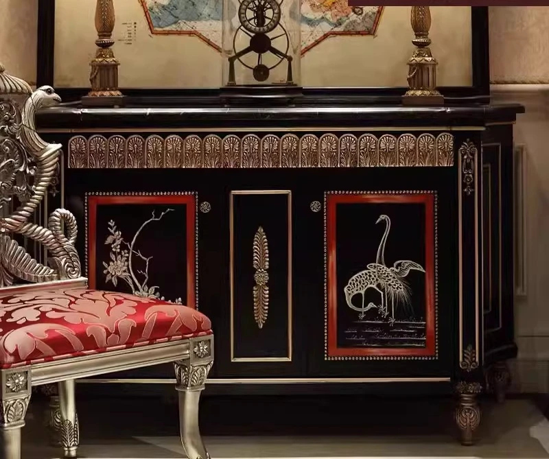 

Neoclassical solid wood entrance cabinet European-style painted dining side cabinet villa living room luxury storage cabinet