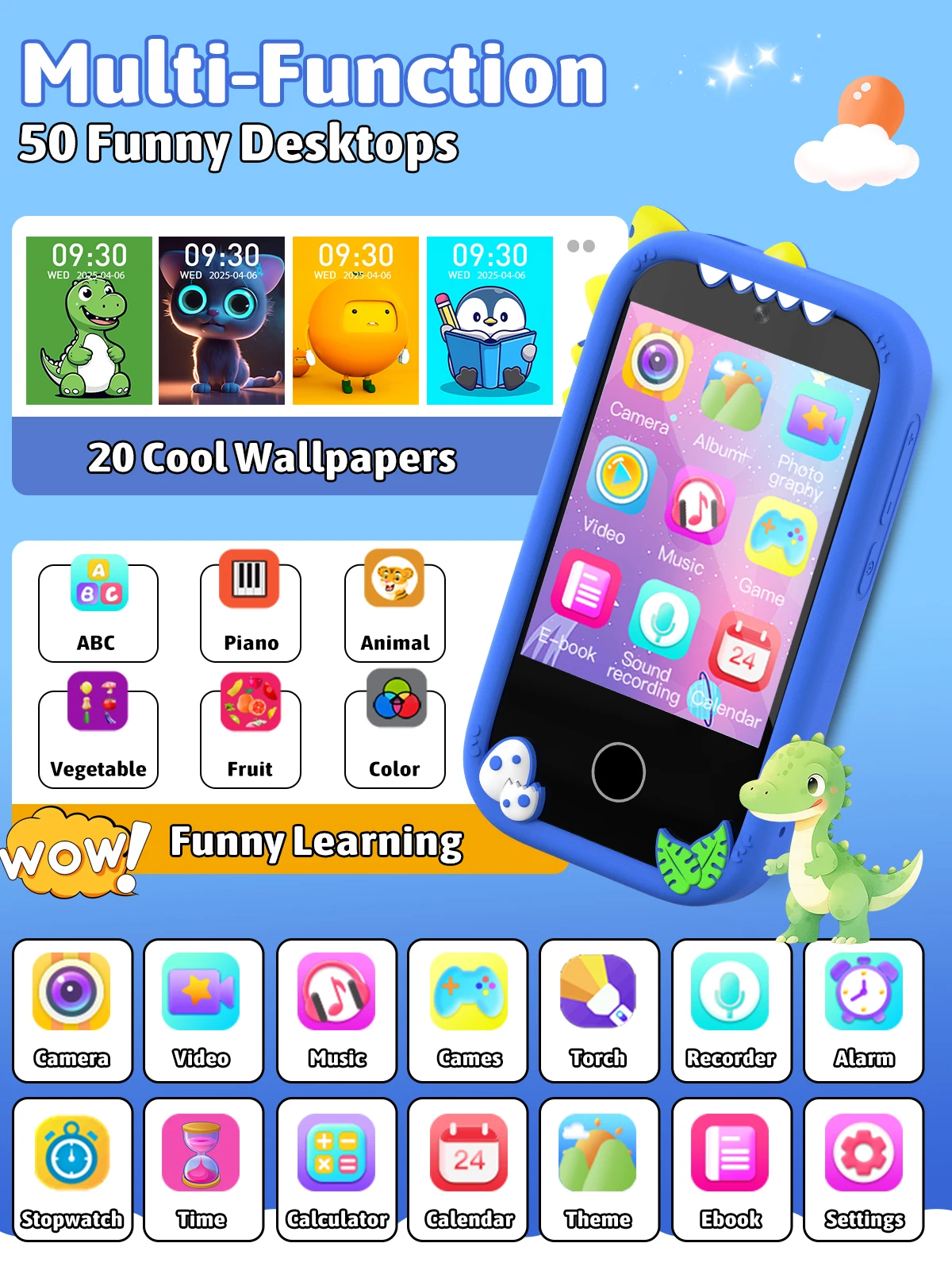 لعبة هاتف تعلم تعليمية للأطفال الكل في واحد مع كاميرات مزدوجة. لعبة كاميرا ذكية محمولة للأعمار من 3 إلى 12 سنة. عيد الميلاد وعيد الميلاد G #6