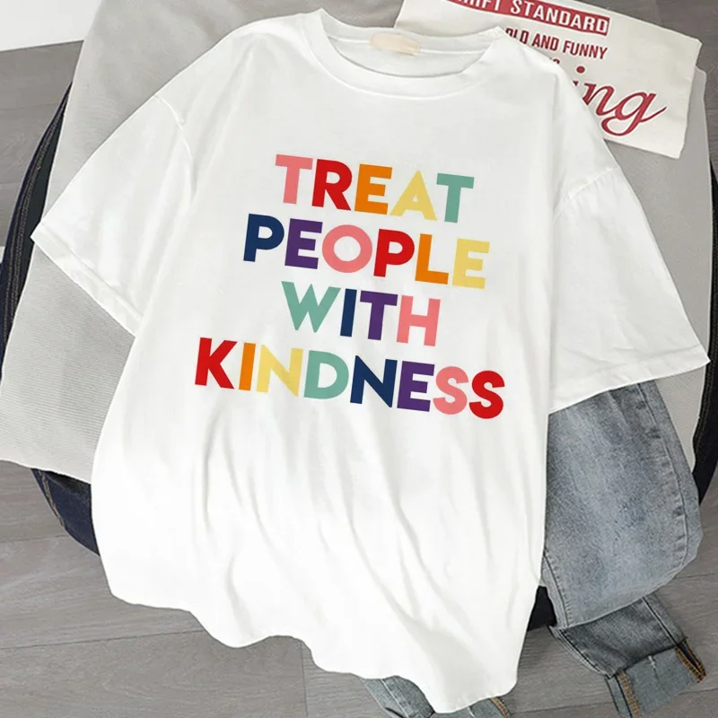 Summer Casual Styles Treat People With Kindness S-2XL Fashion Women's T-shirt Vintage Casual Punk Letter Hip Hop Tshirt