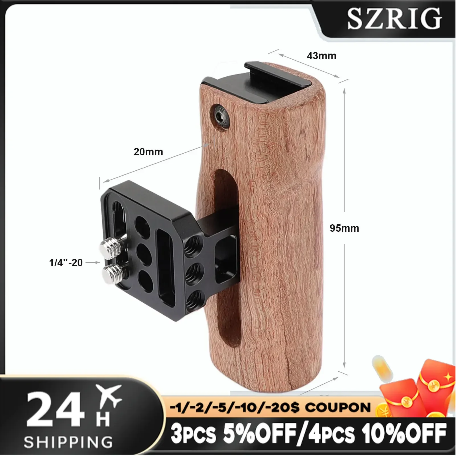 SZRIG Universal Camera Wooden Handle Top With Hot Shoe Mouth For SLR Camera Monitor Cage Kit （Either Side）