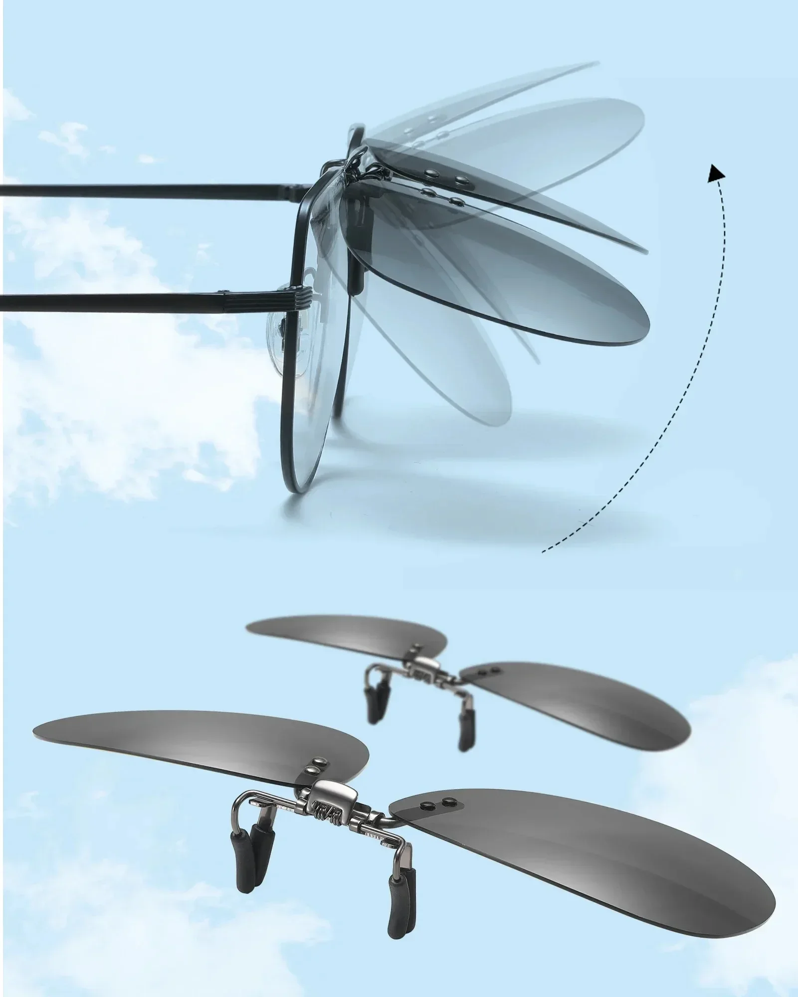 VEITHDIA Brand New Clip Occhiali da sole Polarizzati Clip-on Flip Up Clip Occhiali da sole senza montatura per occhiali a specchio-TAC UV400 Lente VFA809