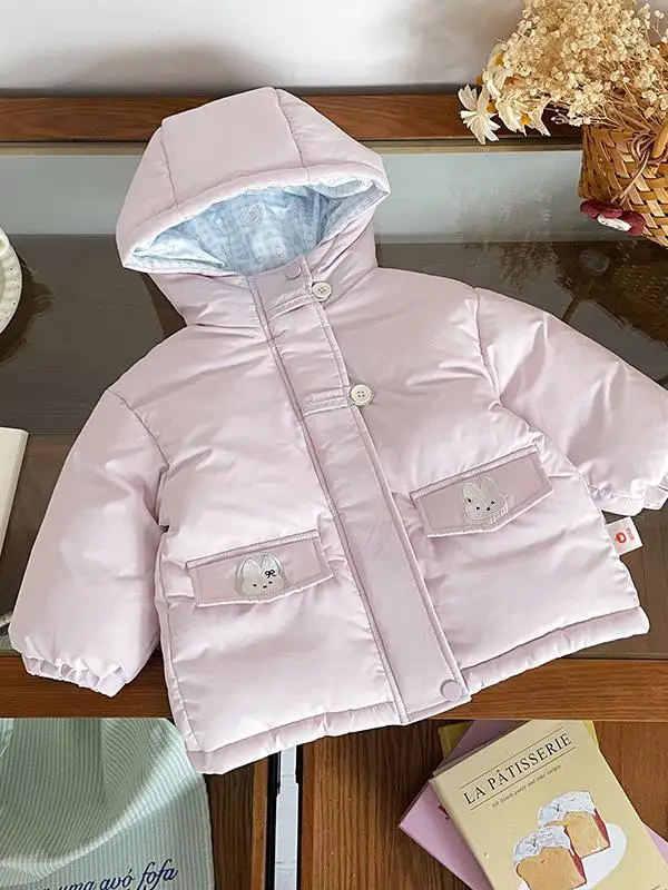 

Двусторонняя одежда, детская повседневная клетчатая куртка с капюшоном и вышивкой из мультфильма, модная однотонная пригородная одежда в Корейском стиле...