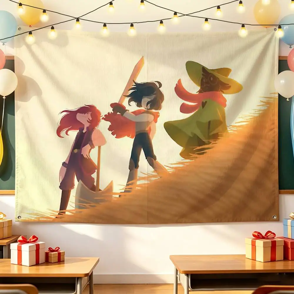 K-Kris GAME D-Deltarune Horizontal Tapestry Flag Banner Wall Hanging Lightweight Fabric Background for Home Party Decor