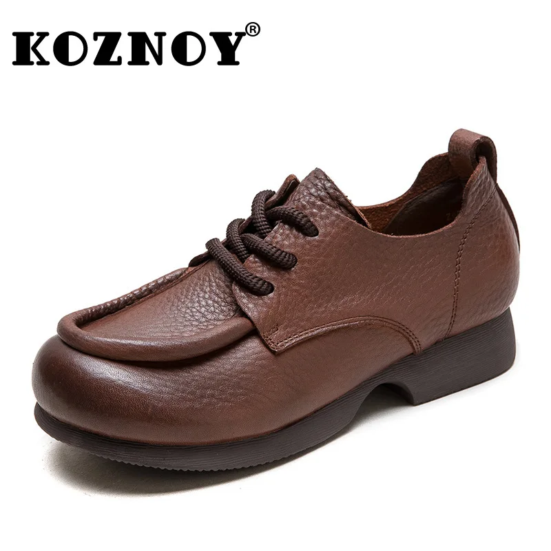 

Koznoy 3cm 2024 Cow Natural Genuine Leather Comfy Retro Ergonomic Autumn Soft Flats Leisure Loafer Rubber Ethnic Woman Shoes