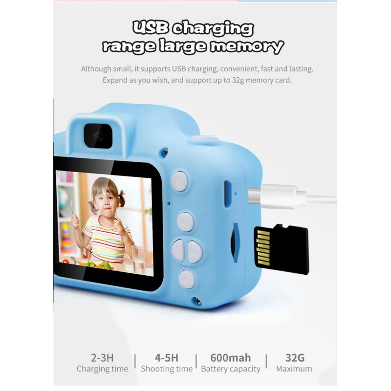 Cartoon Kids Digital Camera 20MP Dual Lens Photography toys 2 Inch Screen 1080P Childrens Mini SLR Video Player Birthday Gifts