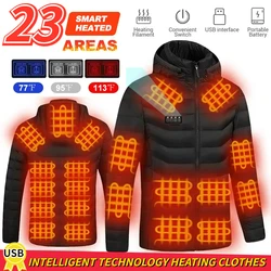 Winter 21 Areas Heated Jacket Men's USB Electric Heating Parka Smart Warm Clothes Ski Camping Winter Down Cotton Padded Coat 6XL