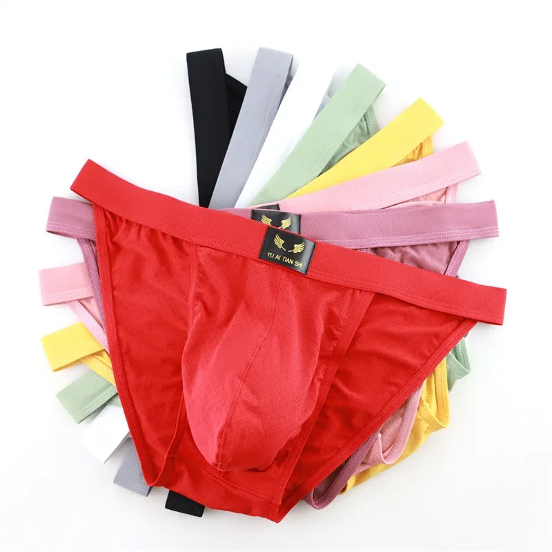 8PCS Men's Underwear Nylon Briefs Solid Mesh Breathable Mid-waist U Convex Design Dry Quickly High Fork Underpants Briefs
