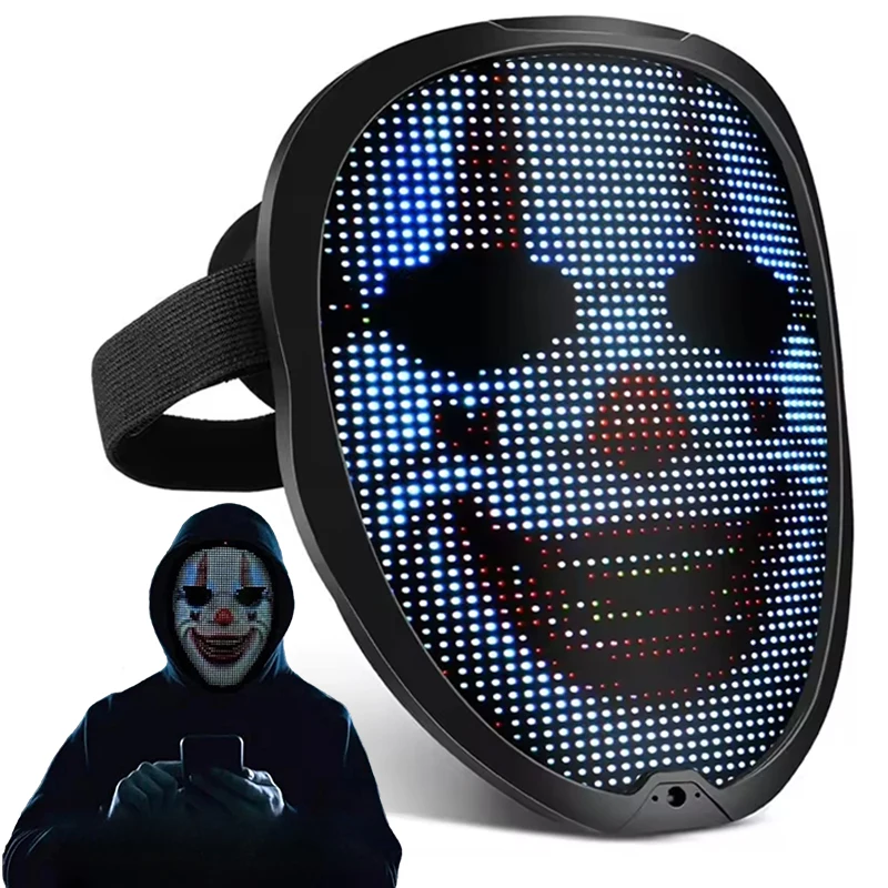 

Smart LED Face Masks Programmable Bluetooth App Control Change Face DIY Photoes Display Light up LED Mask for Halloween Party