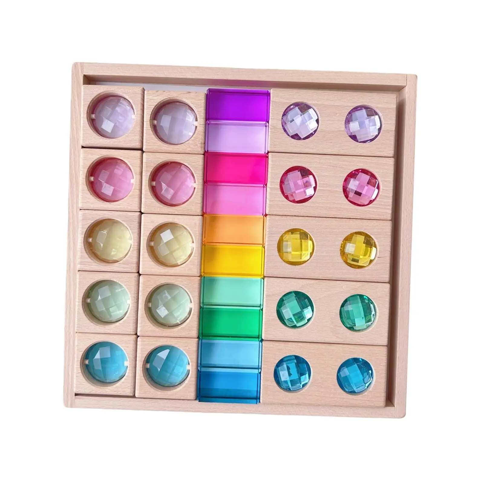 บล็อกไม้ GEM สีสันสดใส พร้อมถาดเก็บของ ฝึกการประสานงานระหว่างมือและตา ของขวัญที่เหมาะสำหรับเด็ก ชุดตัวต่อสร้างสรรค์