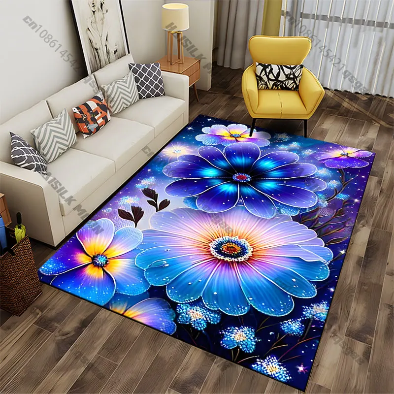 Vibrant glowing flowers in space carpet Yoga living room room decor children's crawling mat doormat area rug games mat