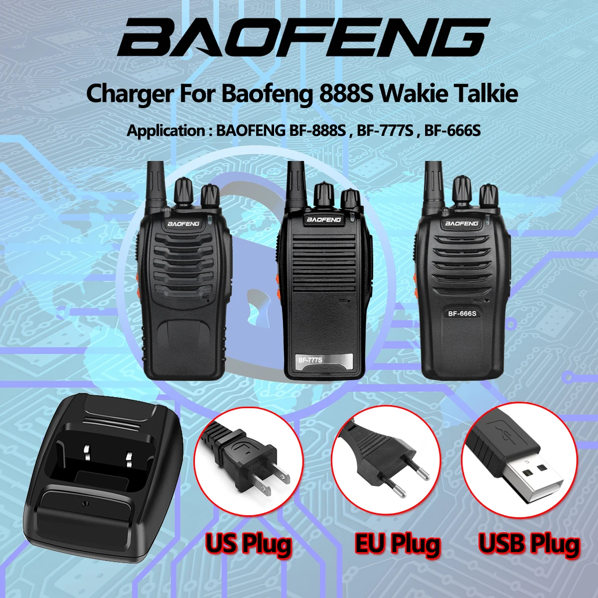 Baofeng USB 어댑터 충전기 양방향 라디오 워키토키 BF-888s, Retevis H777 BF-666S 베이스 충전 도크 액세서리, 100-240V