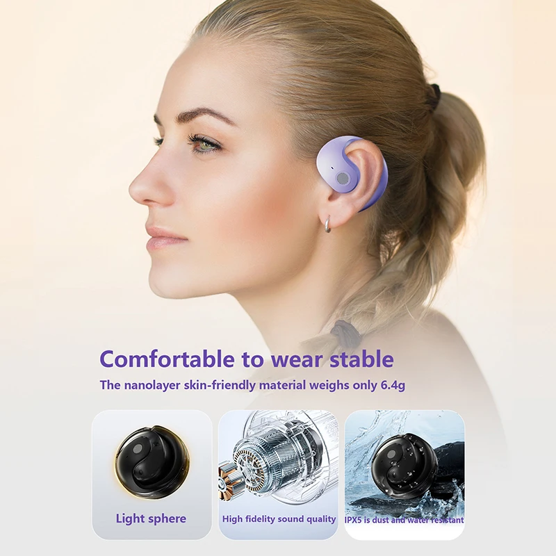 Kleine Kokosnoot Bal By01 Draadloze Bluetooth 5.3 Oortelefoon Oorhangende Oortelefoon Niet In Oor Intelligente Ruisonderdrukking Hoofdtelefoon