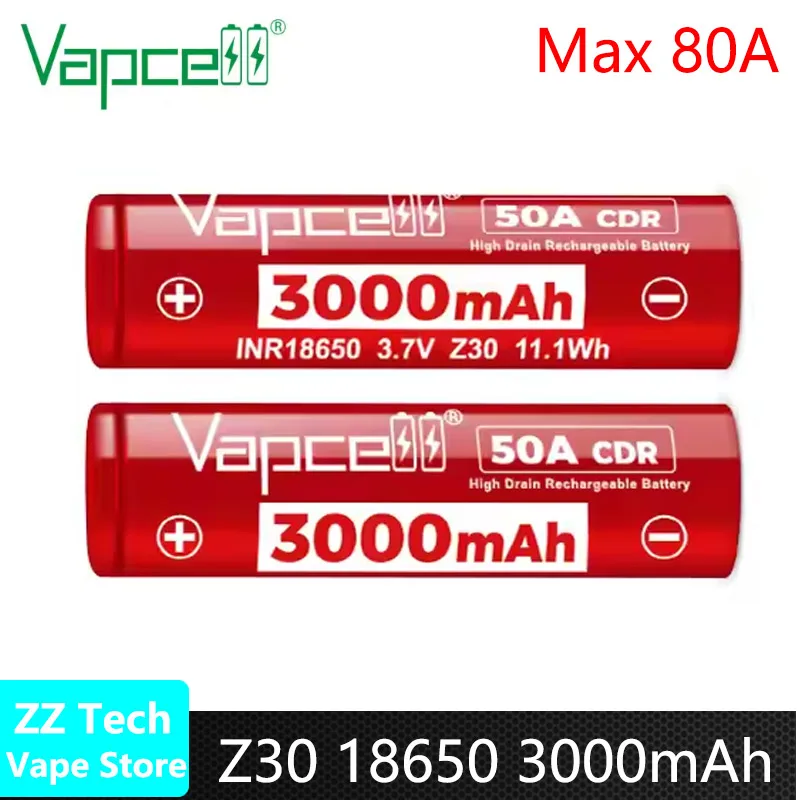 Vapcell z30 inr 18650 bateria original 3000mah cdr 50a max 80a célula de bateria de íon de lítio 18650 de alta potência para ferramenta elétrica